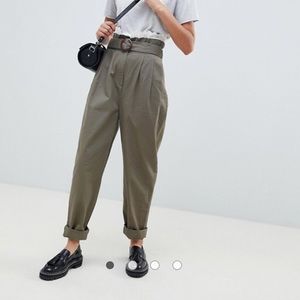ASOS DESIGN peg pants w/ lace paper bag waist